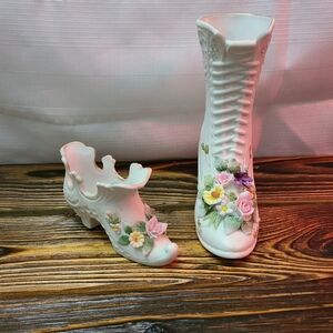 Vintage Lefton China Hand Painted Floral Booties